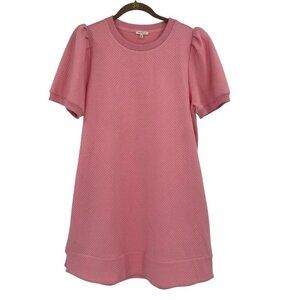 Jodifl Women’s Size M Pink Textured Dress Pockets Short Sleeve Preppy